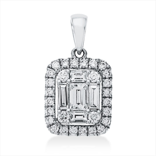 Anhänger 18 kt WG, mit Öse, 4 Bag. 0,22 ct, 1 Bag. 0,16 ct, 28 Brill. 0,26 ct, TW-si
