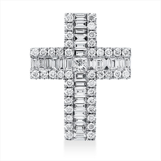 Anhänger 18 kt WG, 1 Princ. 0,07 ct, TW-si, 27 Bag. 0,47 ct, TW-si, 42 Brill. 0,40 ct, TW-si