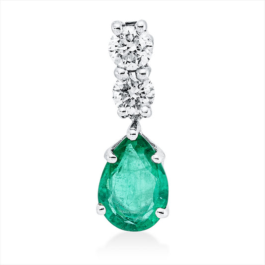 Anhänger 18 kt WG, mit Öse, 2 Brill. 0,22 ct, TW-pi, 1 Smaragd 0,57 ct grün