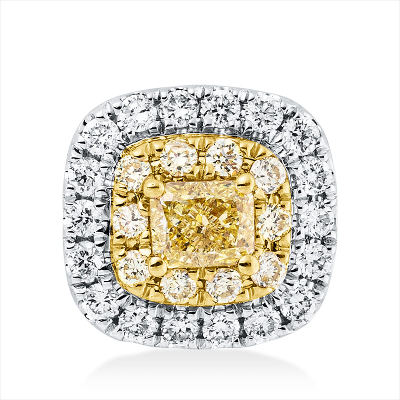 Anhänger 18 kt WG+GG, 18 Brill. 0,13 ct, TW-si, 1 Cushion 0,17 ct, gelb, 10 Brill. 0,07 ct, gelb