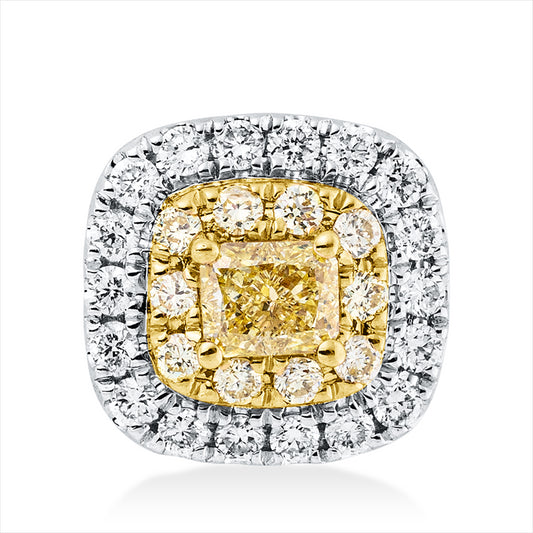 Anhänger 18 kt WG+GG, 18 Brill. 0,13 ct, TW-si, 1 Cushion 0,17 ct, gelb, 10 Brill. 0,07 ct, gelb
