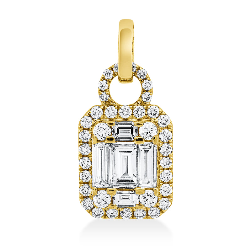 Anhänger 18 kt GG, mit Öse, 2 Bag. 0,11 ct, TW-si, 3 Bag. 0,35 ct, TW-si, 41 Brill. 0,34 ct, TW-si