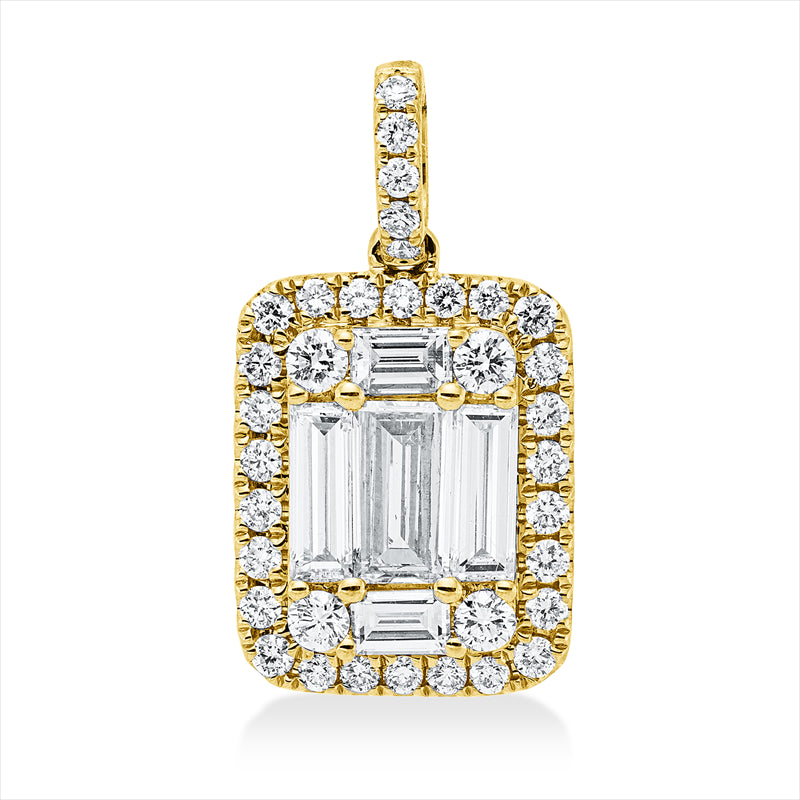 Anhänger 18 kt GG, mit Öse, 4 Brill. 0,12 ct, 4 Bag. 0,54 ct, 1 Bag. 0,36 ct, 31 Brill. 0,29 ct, TW-si