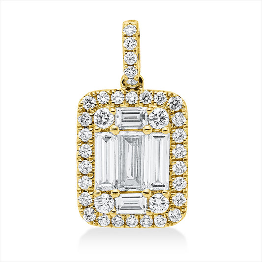 Anhänger 18 kt GG, mit Öse, 4 Brill. 0,12 ct, 4 Bag. 0,54 ct, 1 Bag. 0,36 ct, 31 Brill. 0,29 ct, TW-si
