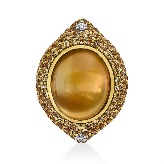 Anhänger 18 kt GG+WG,mit Muschel,2 Br. 0,02 ct,TW-si,122 Sa 1,06 ct ,1 Citrin 3,74 ct gelb