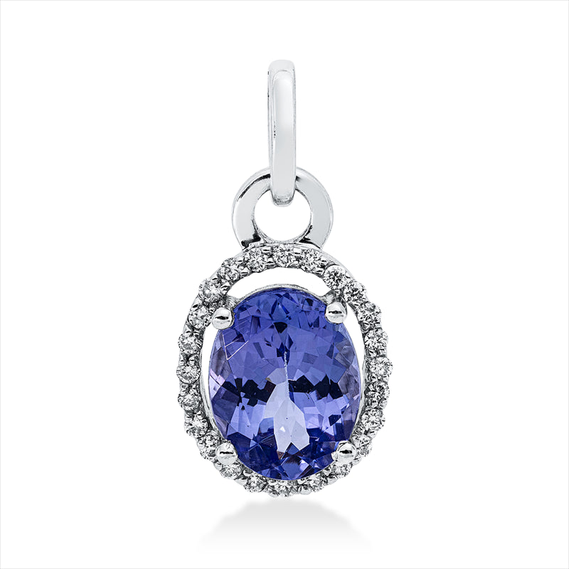 Anhänger 18 kt WG, mit Öse, 24 Brill. 0,13 ct, TW-si, 1 Tansanit 1,56 ct blau