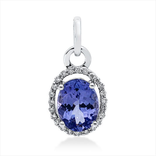 Anhänger 18 kt WG, mit Öse, 24 Brill. 0,13 ct, TW-si, 1 Tansanit 1,56 ct blau
