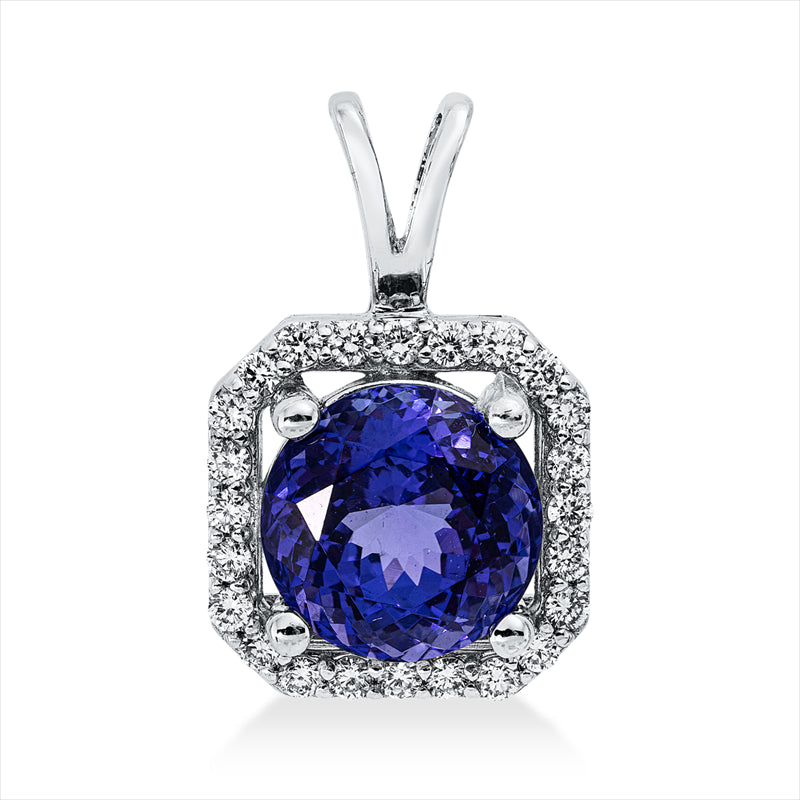 Anhänger 18 kt WG, mit Öse, 24 Brill. 0,23 ct, TW-si, 1 Tansanit 2,10 ct blau