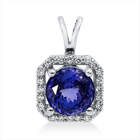 Anhänger 18 kt WG, mit Öse, 24 Brill. 0,23 ct, TW-si, 1 Tansanit 2,10 ct blau