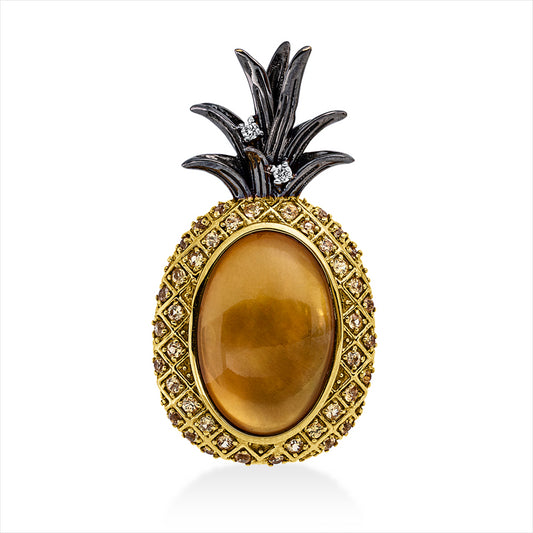 Anhänger 18 kt GG mit Muschel, Fass teils schw rhod,2 Br 0,02 ct,TW-si,1 Ci 4,39 ct,42 Sa 0,38 ct gelb