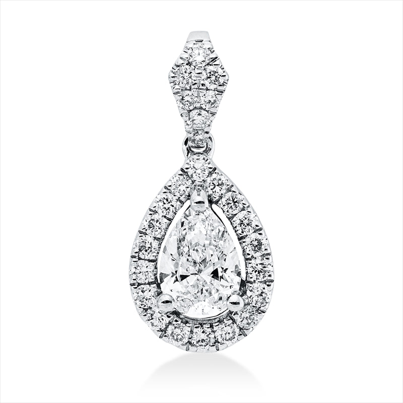 Anhänger 14 kt WG, mit Öse, 1 Tropfen 0,40 ct, W-si, 25 Brill. 0,19 ct, W-si/pi