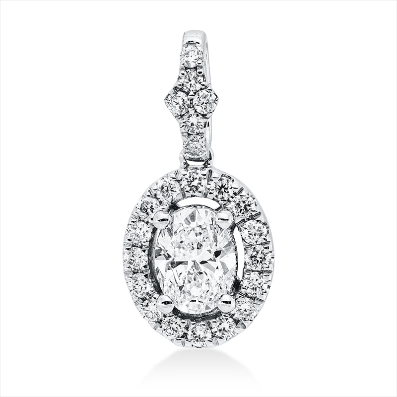 Anhänger 14 kt WG, mit Öse, 1 Oval 0,40 ct, W-si, 22 Brill. 0,19 ct, W-si/pi