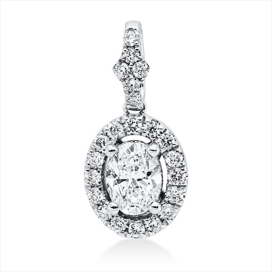 Anhänger 14 kt WG, mit Öse, 1 Oval 0,40 ct, W-si, 22 Brill. 0,19 ct, W-si/pi