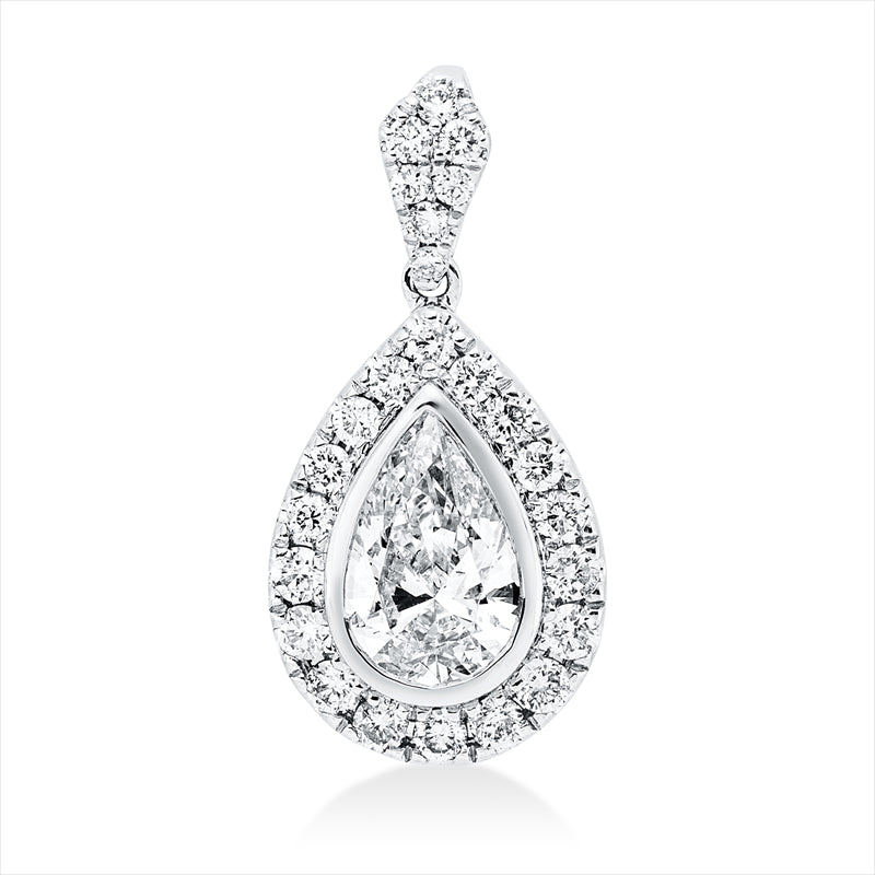 Anhänger 14 kt WG, mit Öse, 1 Tropfen 0,70 ct, W-si, 25 Brill. 0,26 ct, W-si/pi