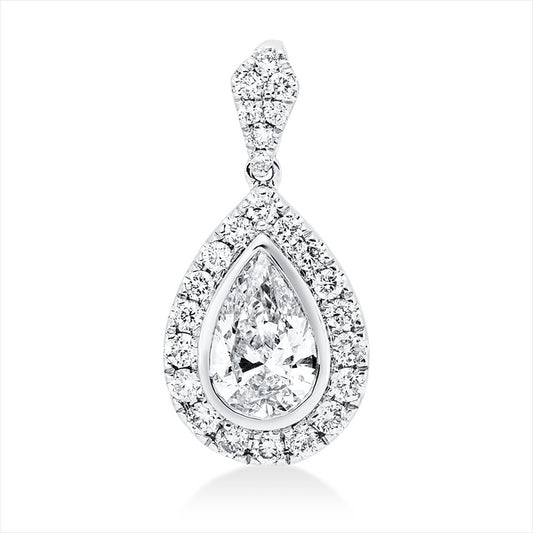 Anhänger 14 kt WG, mit Öse, 1 Tropfen 0,70 ct, W-si, 25 Brill. 0,26 ct, W-si/pi