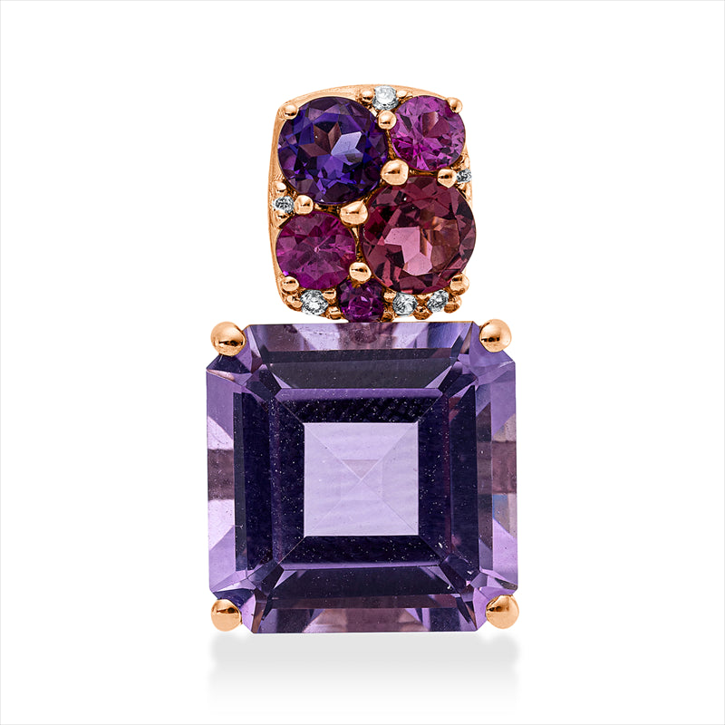 Anhänger 18 kt RG, 6 Brill.0,03ct,TW-si, 2 Farbsteine 0,60ct multicolor, 1 Am 6,20ct pink, 3 Sapp0,34ct pink