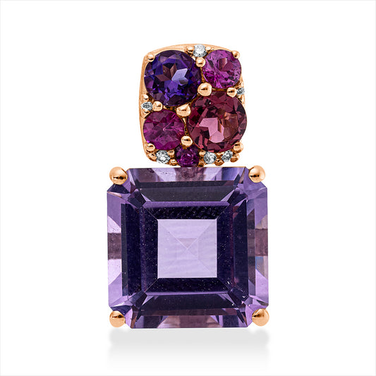 Anhänger 18 kt RG, 6 Brill.0,03ct,TW-si, 2 Farbsteine 0,60ct multicolor, 1 Am 6,20ct pink, 3 Sapp0,34ct pink