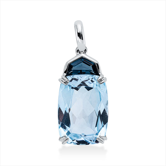 Anhänger 18 kt WG, mit Öse, 1 Topas 8,60 ct sky blue, 1 Topas 0,60 ct Lond. blue