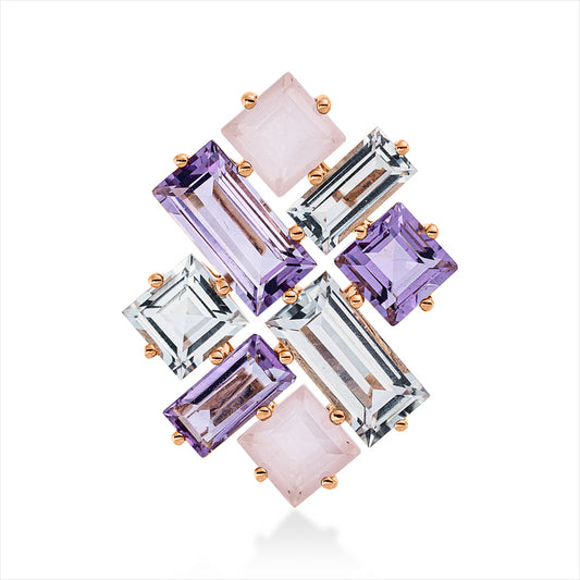 Anhänger 18 kt RG, 3 Amethyste 1,70 ct grün, 3 Amethyste 1,80 ct pink, 2 Quarz 1,10 ct rosa