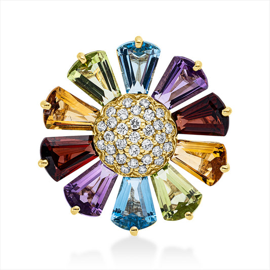 Anhänger 18 kt GG, 31 Brill. 0,29 ct, TW-si, 10 Farbsteine 6,20 ct multicolor