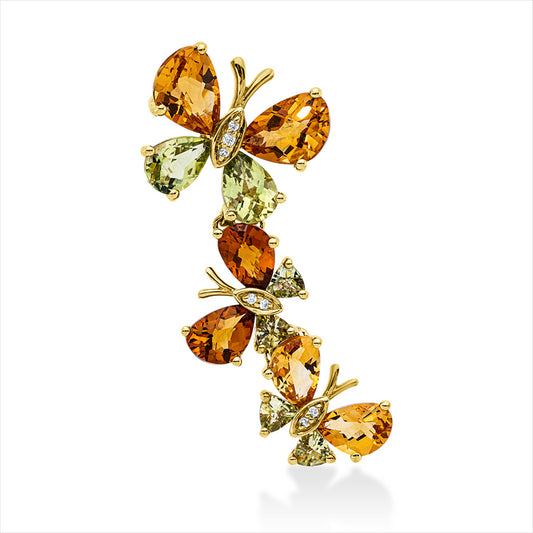 Anhänger 18 kt GG, 7 Brill. 0,03 ct, TW-si, 12 Farbsteine 4,50 ct multicolor