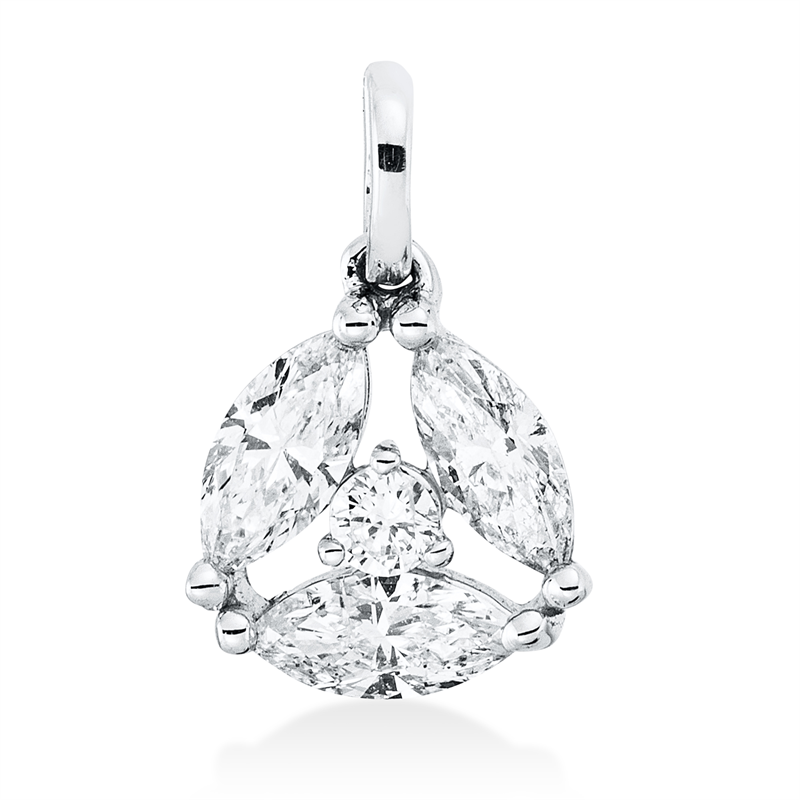 Anhänger 18 kt WG, mit Öse, 3 Nav. 0,39 ct, TW-si, 1 Brill. 0,03 ct, TW-si