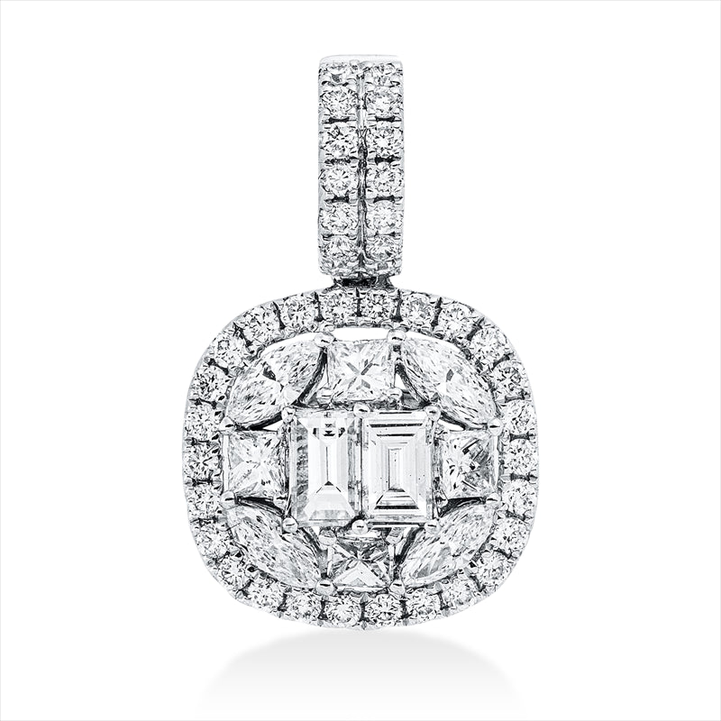 Anhänger 18 kt, mit Öse, 4 Princ. 0,24 ct, 4 Nav.0,25 ct, 2 Bag.0,27 ct, TW-vsi, 40 Brill.0,32 ct, TW-si