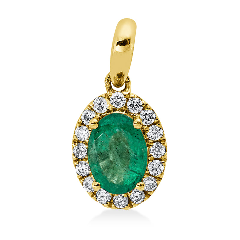 Anhänger 18 kt GG, mit Öse, 16 Brill. 0,16 ct, TW-si, 1 Smaragd 0,76 ct grün