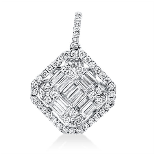 Anhänger 18 kt WG, mit Öse, 10 Bag. 0,61 ct, TW-vsi, 54 Brill. 0,37 ct, TW-vsi