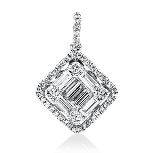 Anhänger 18 kt WG, mit Öse, 7 Bag. 0,71 ct, TW-vsi, 46 Brill. 0,32 ct, TW-vsi