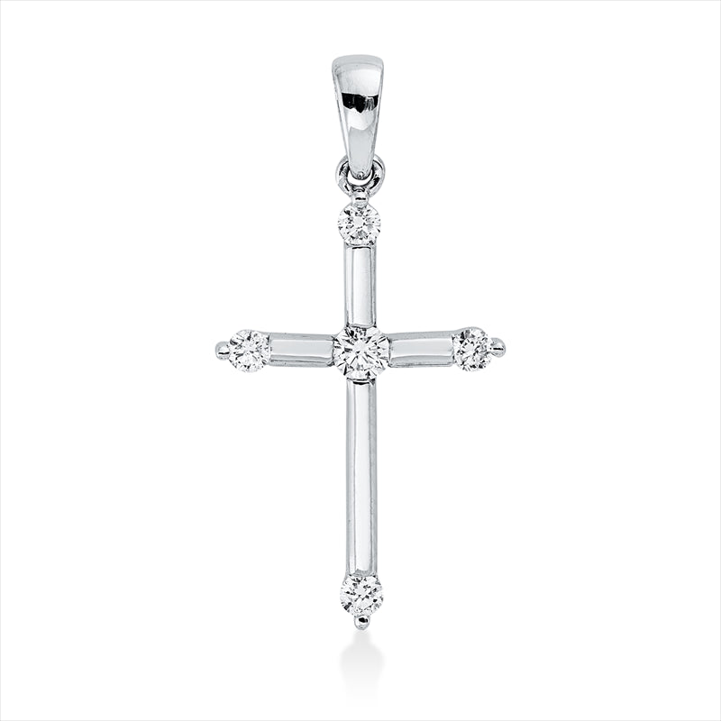 Anhänger 18 kt WG, mit Öse, 1 Brill. 0,06 ct, TW-si, 4 Brill. 0,11 ct, TW-si