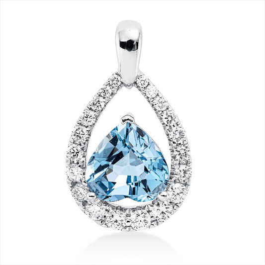 Anhänger 18 kt WG, mit Öse, 4 Brill. 0,09 ct, TW-vsi, 16 Brill. 0,17 ct, TW-vsi, 1 Aquamarin 1,05 ct