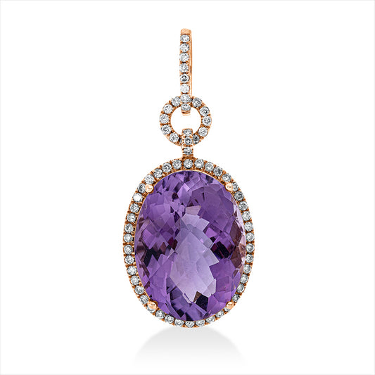 Anhänger 18 kt RG, mit Öse, 65 Brill. 0,47 ct, W-si, 1 Amethyst 14,48 ct lila