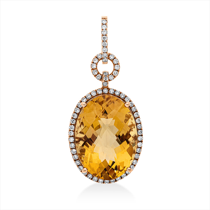 Anhänger 18 kt RG, mit Öse, 65 Brill. 0,46 ct, W-si, 1 Citrin 13,87 ct gelb