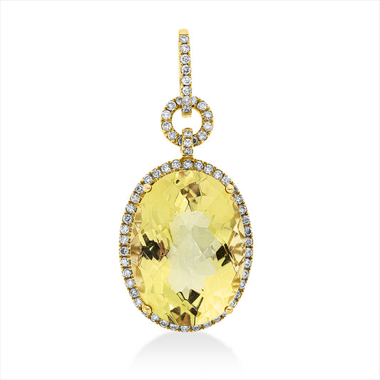 Anhänger 18 kt GG, mit Öse, 65 Brill. 0,47 ct, W-si, 1 Lemonquarz 15,31 ct grün