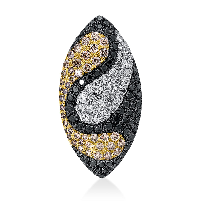 Anhänger 18 kt WG+GG, Fassung teils schwarz rhodinie, 143 Brill. 1,48 ct, fancy