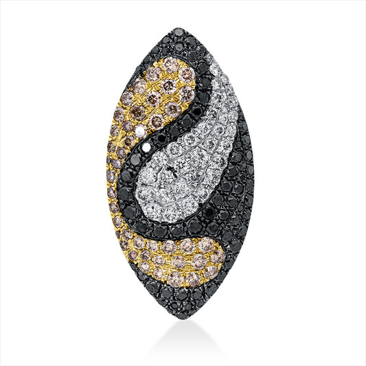 Anhänger 18 kt WG+GG, Fassung teils schwarz rhodinie, 143 Brill. 1,48 ct, fancy