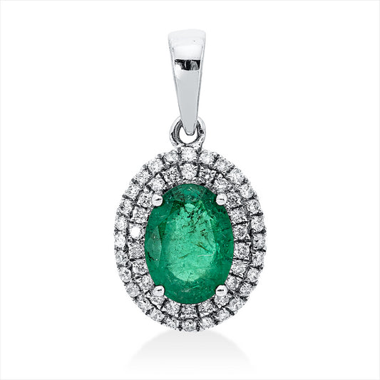 Anhänger 18 kt WG, mit Öse, 50 Brill. 0,15 ct, TW-si, 1 Smaragd 0,93 ct grün