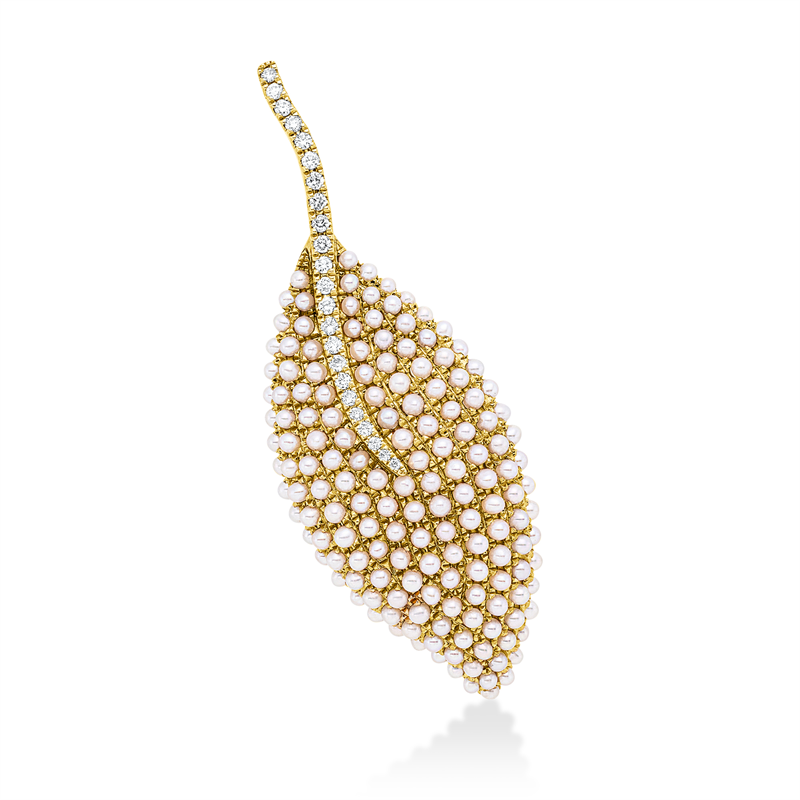 Brosche 18 kt GG, 25 Brill. 0,18 ct, TW-si, 196 SW weiß 1,4 mm