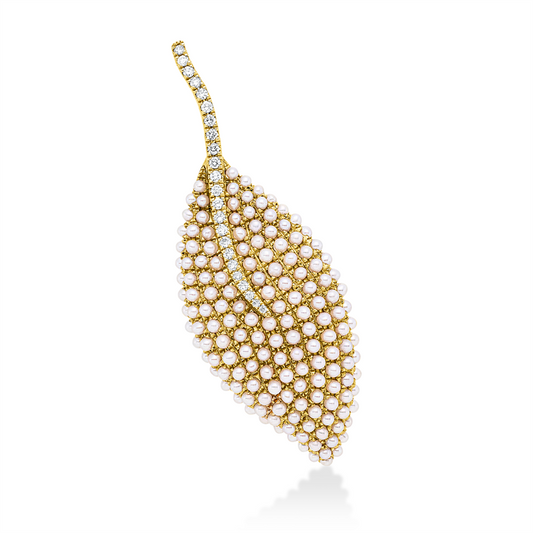 Brosche 18 kt GG, 25 Brill. 0,18 ct, TW-si, 196 SW weiß 1,4 mm