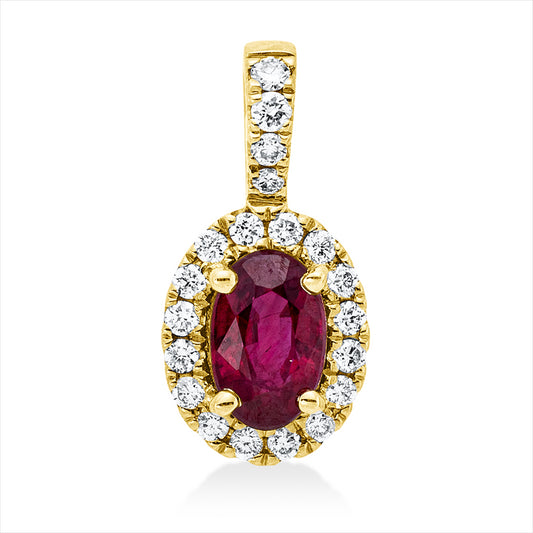 Anhänger 18 kt GG, mit Öse, 20 Brill. 0,11 ct, TW-si, 1 Rubin 0,54 ct rot