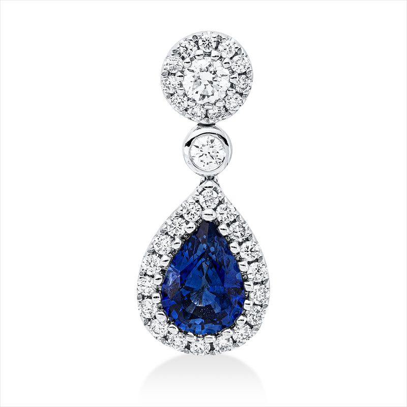 Anhänger 18 kt WG, 1 Brill. 0,10 ct, TW-si, 30 Brill. 0,21 ct, TW-si, 1 Saphir 0,78 ct blau