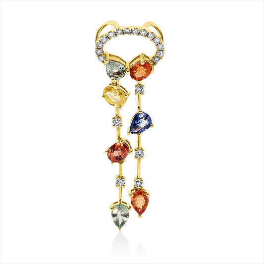 Anhänger 18 kt GG, 5 Brill. 0,07 ct,14 Brill.0,10 ct, TW-si, 3 Saphire 0,72 ct, 4 Saphire 0,76ct multicolor