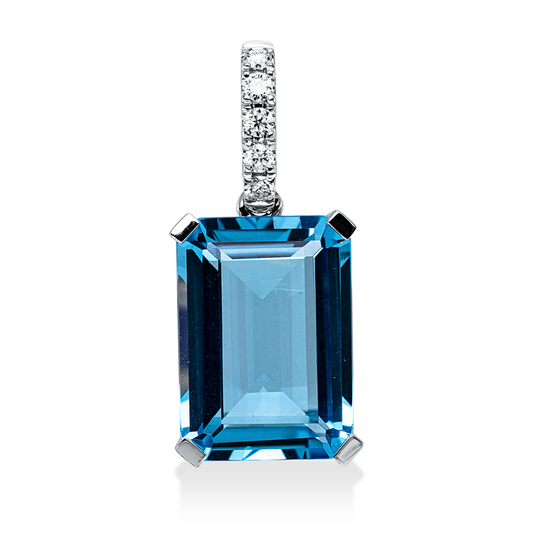 Anhänger 18 kt WG, mit Öse, 5 Brill. 0,10 ct, TW-si, 1 Topas 10,00 ct blau