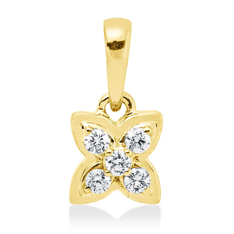 Anhänger 18 kt GG, mit Öse, 5 Brill. 0,06 ct, TW-si