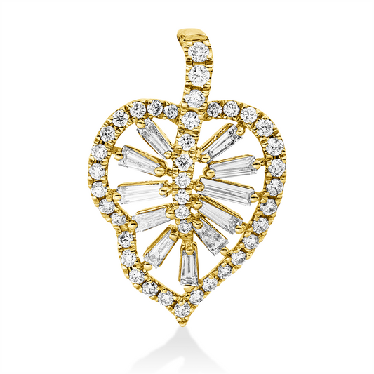 Anhänger 14 kt GG, 11 Trap. 0,30 ct, W-si/pi, 40 Brill. 0,26 ct, W-si/pi