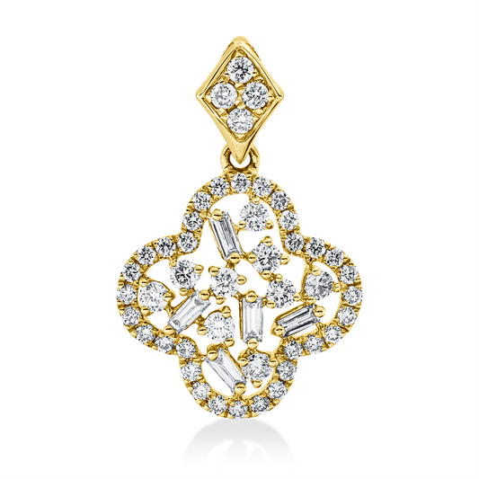 Anhänger 14 kt GG, 45 Brill. 0,29 ct, W-si/pi, 5 Trap. 0,11 ct, W-si/pi