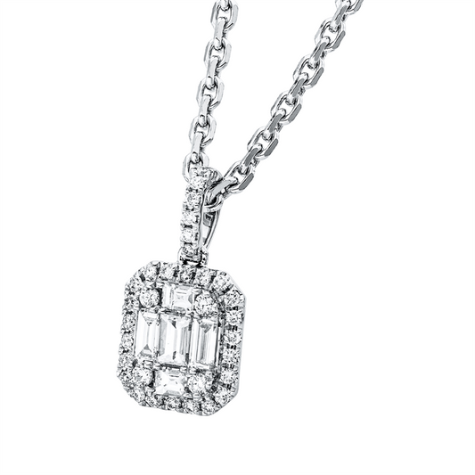 Anhänger 18 kt WG, mit Öse, 5 Bag. 0,27 ct, TW-si, 32 Brill. 0,15 ct, TW-si