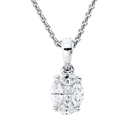 Anhänger 18 kt WG, mit Öse, 2 Nav. 0,13 ct, TW-vsi/si, 2 Princ. 0,08 ct, TW-vsi/si, 2 Nav. 0,18 ct, TW-vsi/si