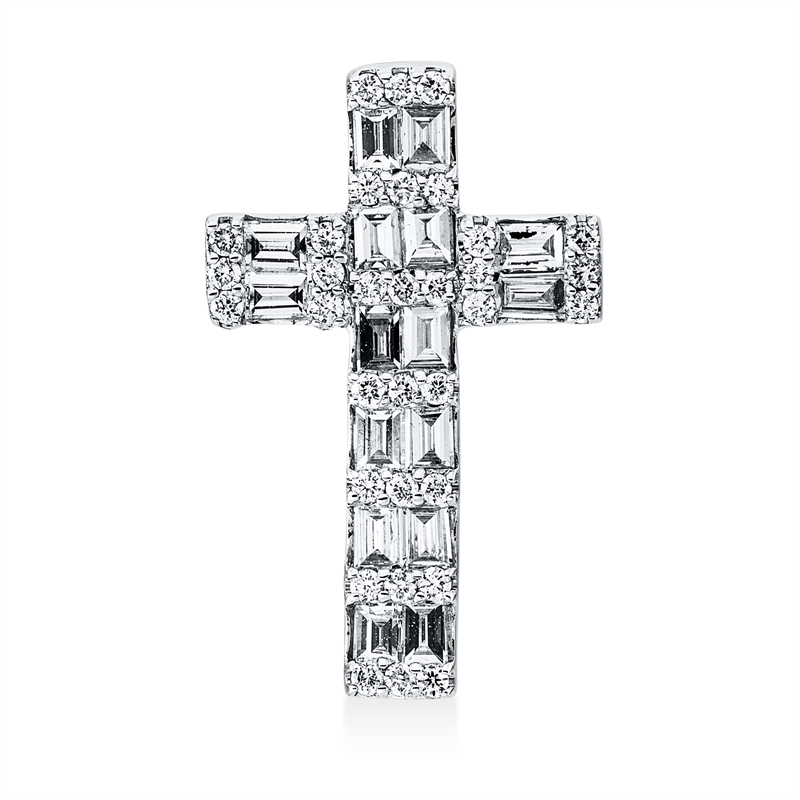 Anhänger 18 kt WG, 33 Brill. 0,15 ct, TW-vsi/si, 16 Bag. 0,29 ct, TW-vsi/si